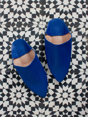 Babouches pointues en cuir bleu pour homme confortables