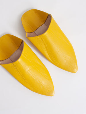 Babouches pointues en cuir jaune pour hommes fait main