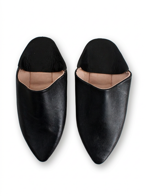 Babouches pointues en cuir noir pour hommes