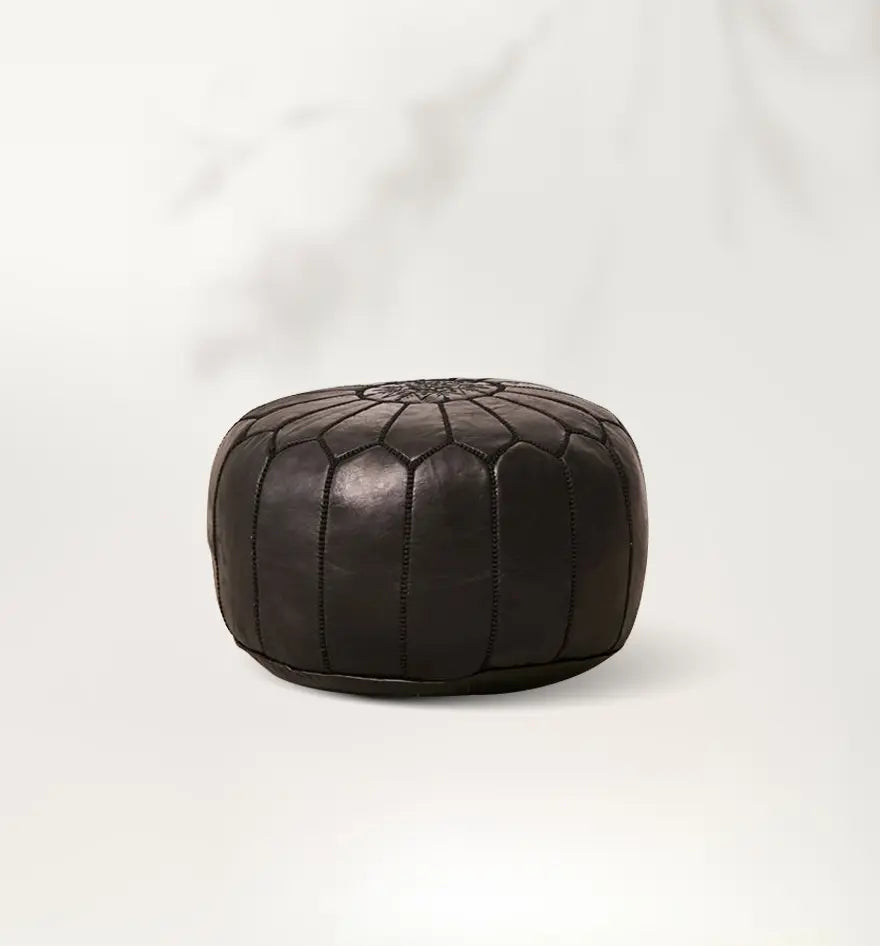 Pouf marocain en cuir fait main noir