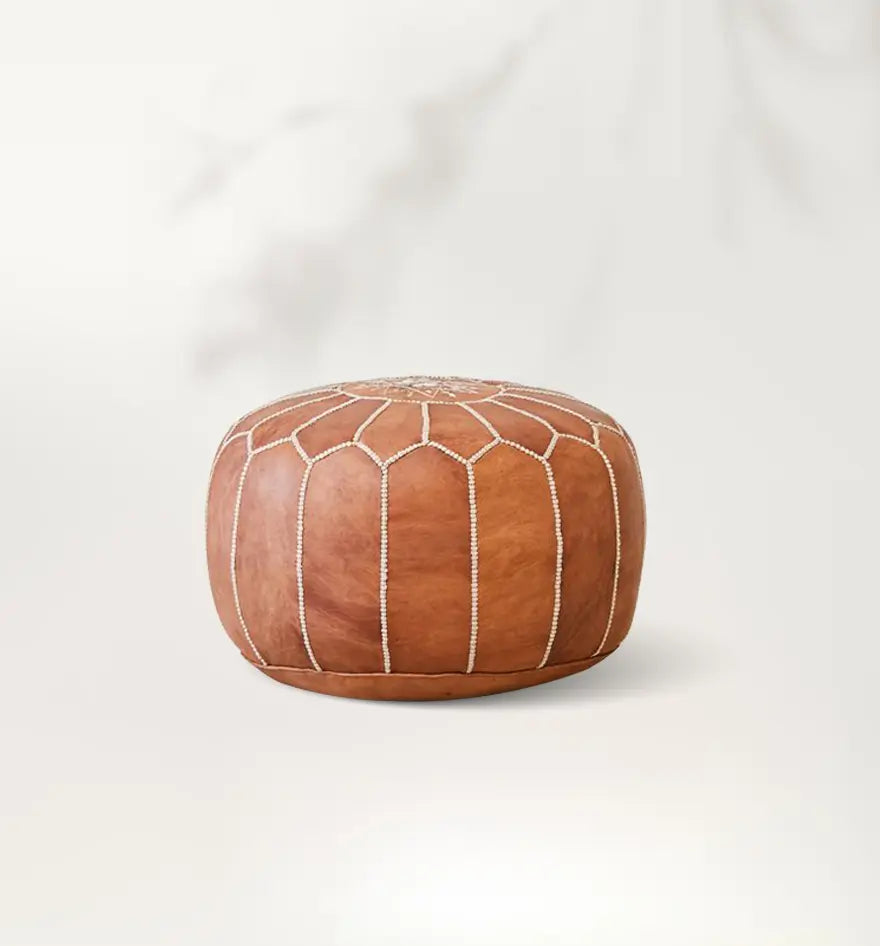 Pouf marocain en cuir fait main marron clair