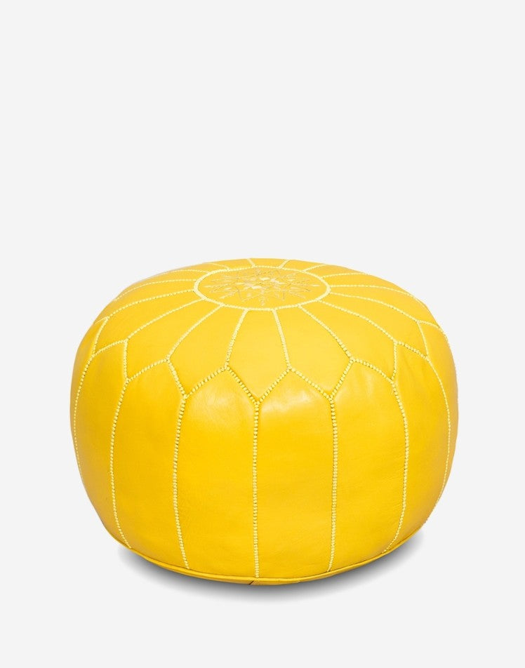 Pouf marocain en cuir fait main jaune