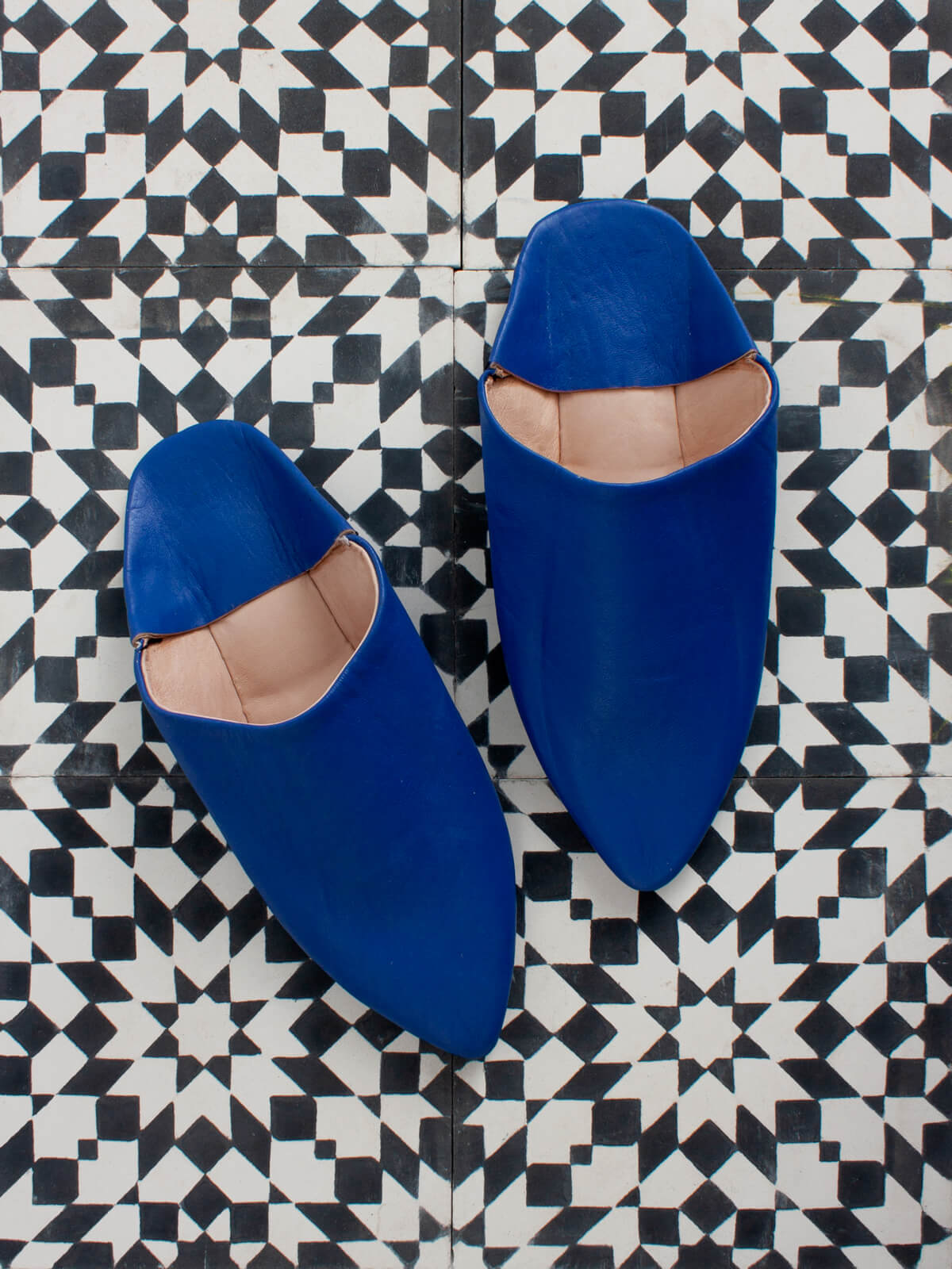 Babouches pointues en cuir bleu pour homme confortables