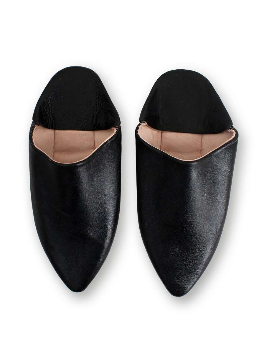 Babouches pointues en cuir noir pour hommes