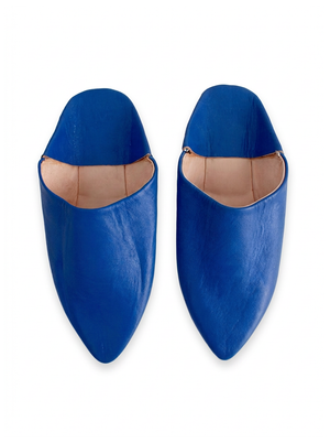 Babouches pointues en cuir bleu pour hommes