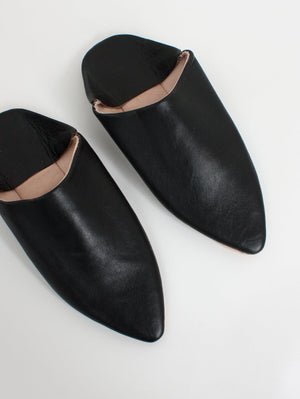 Babouches pointues en cuir noir pour hommes fait main