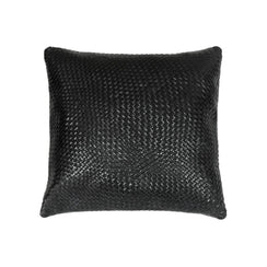 Coussin en cuir véritable tressé noir