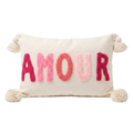 Coussin brodé AMOUR rose en coton