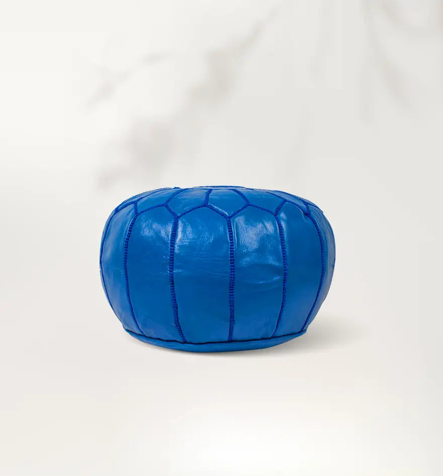 Pouf marocain en cuir fait main bleu