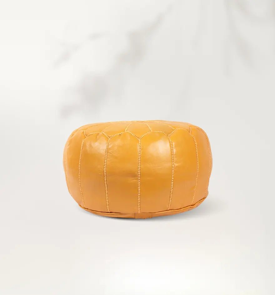 Pouf marocain en cuir fait main moutard