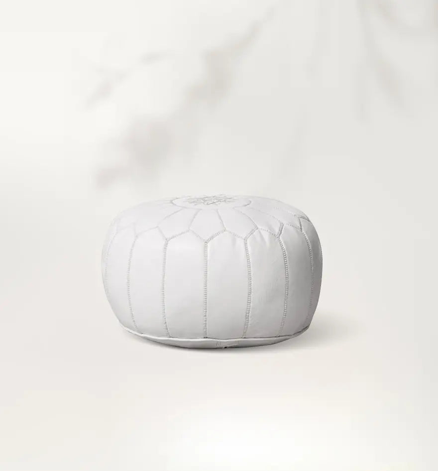 Pouf marocain en cuir fait main blanc
