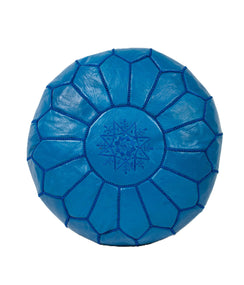 Pouf marocain en cuir bleu