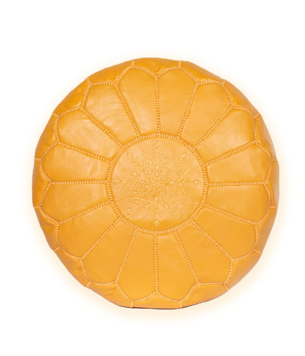 Pouf marocain en cuir fait main moutard