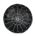 Pouf marocain en cuir fait main noir blanc