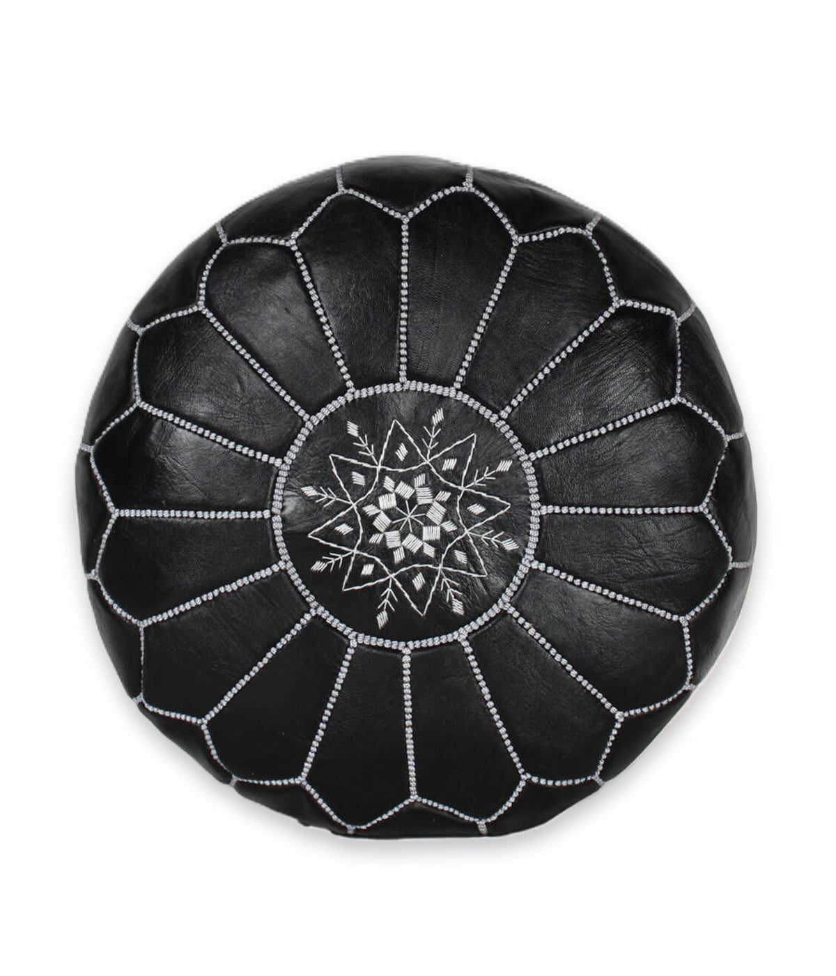 Pouf marocain en cuir fait main noir blanc