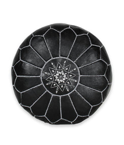 Pouf marocain en cuir fait main noir blanc