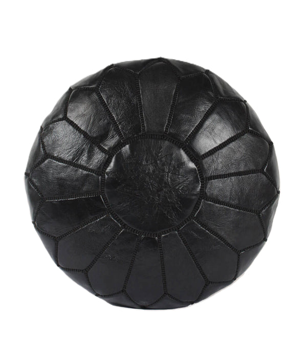 Pouf marocain en cuir fait main noir