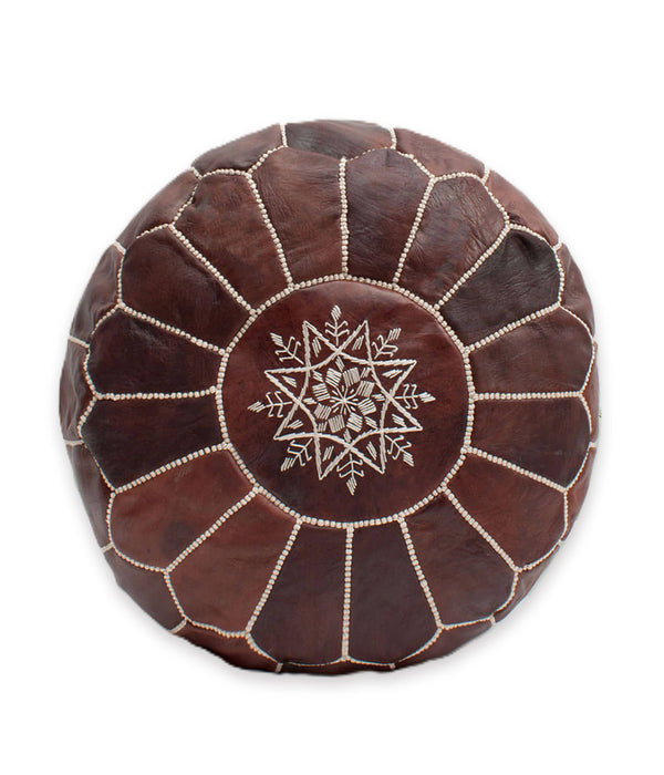 Pouf marocain en cuir fait main marron
