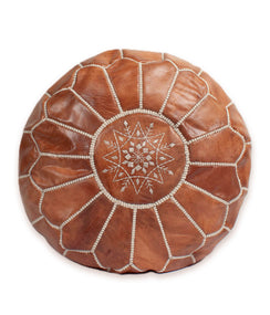 Pouf marocain en cuir fait main marron clair