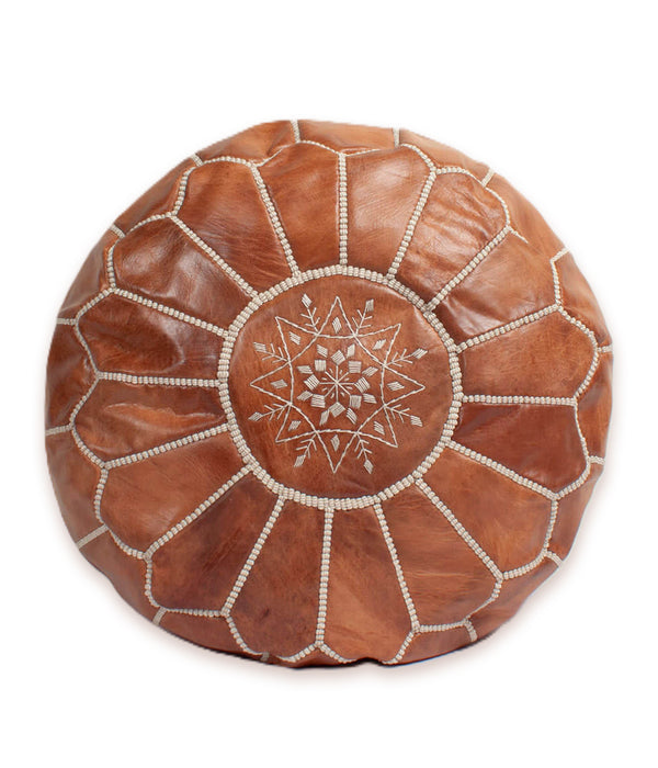 Pouf marocain en cuir fait main marron clair