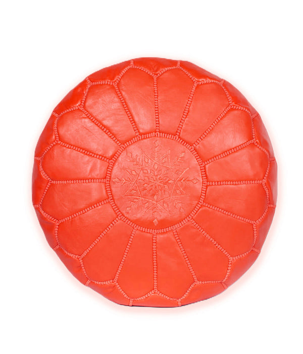 Pouf marocain en cuir fait main orange