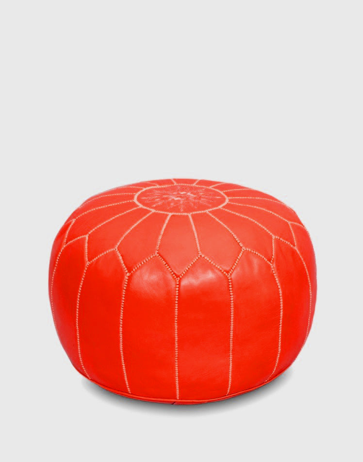 Pouf marocain en cuir fait main orange