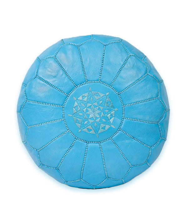Pouf marocain en cuir fait main turquoise