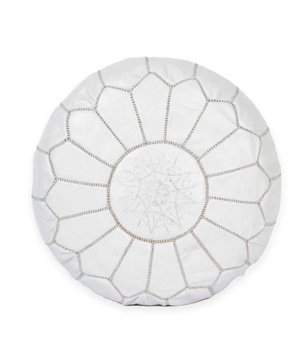Pouf marocain en cuir fait main blanc