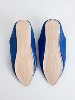 Semelle babouches pointue sen cuir bleu