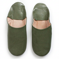 Babouche souple en cuir kaki