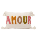 Coussin brodé AMOUR terracotta & olive