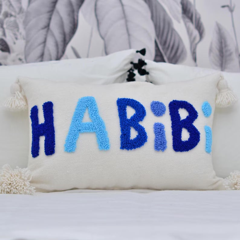 HABIBI Embroidered Cushion Blue