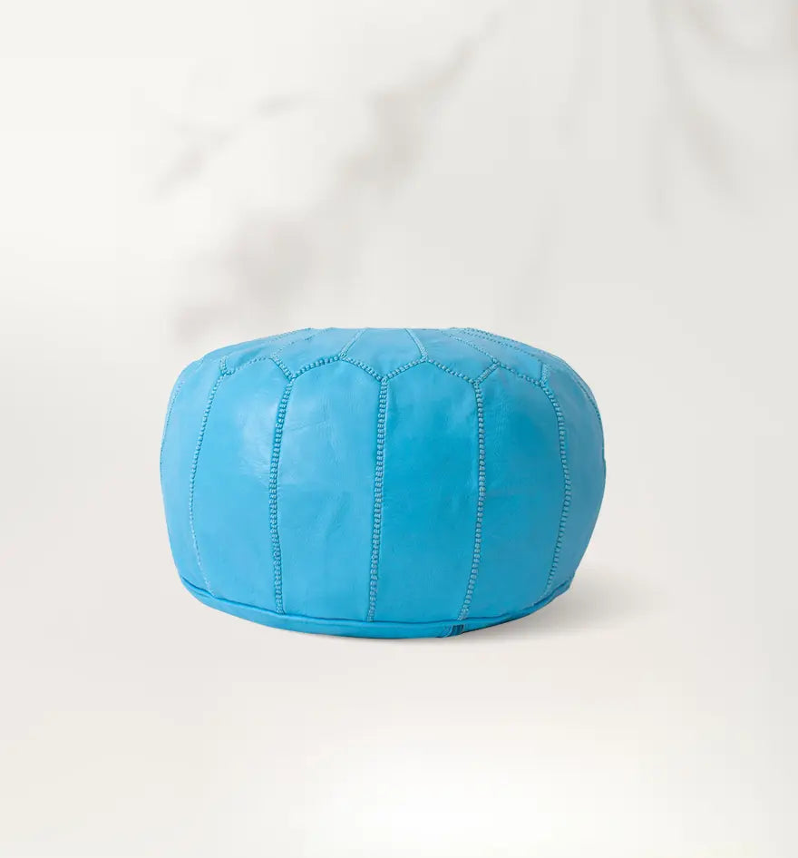 Pouf marocain en cuir fait main turquoise