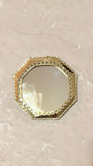 Miroir marocain octogonal en laiton doré martelé, décoration murale artisanale