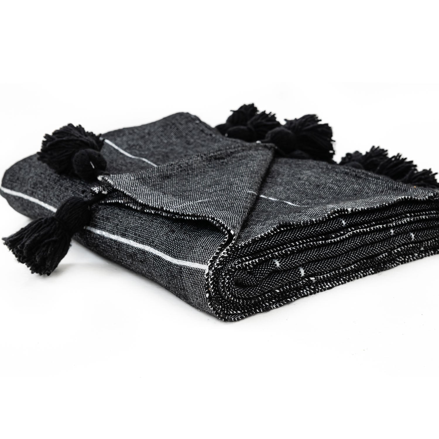 Plaid en laine à pompons noir argenté