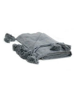 Plaid en laine à pompons gris foncé