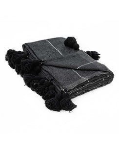 Plaid en laine à pompons noir argenté