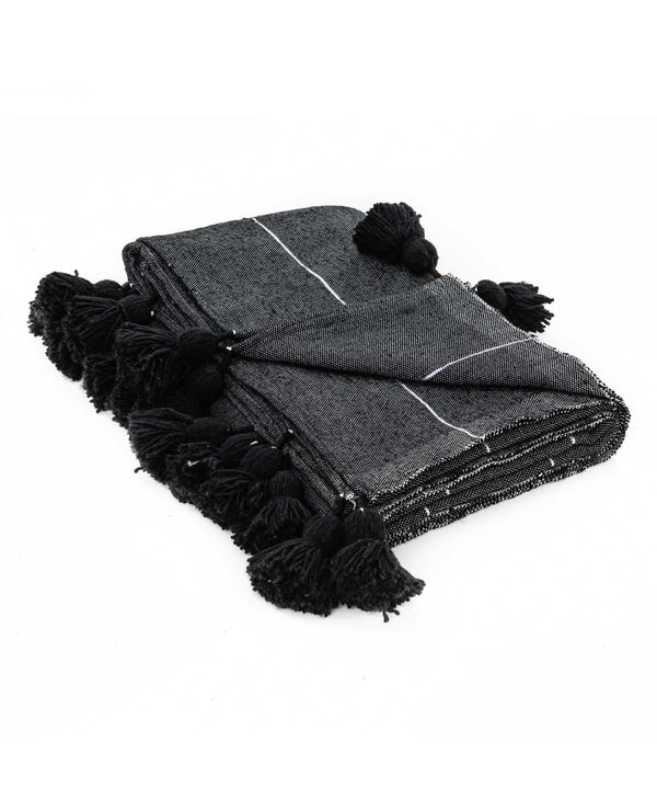 Plaid en laine à pompons noir argenté