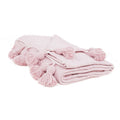 Plaid en laine à pompons rose fait main