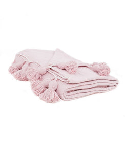 Plaid en laine à pompons rose